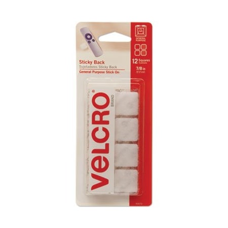 Velcro Brand Velcro, STICKY-BACK FASTENERS, REMOVABLE ADHESIVE, 0.88in X 0.88in, WHITE, 12PK 90073